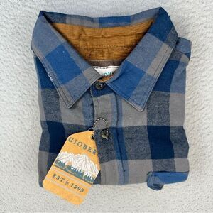 New Gioberti Flannel Shirt Mens Large Blue Gray Plaid Cotton Regular Fit Outdoor